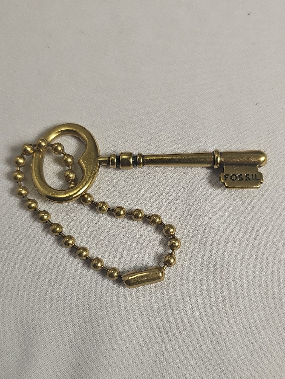New Fossil Aged Antique Brass Key Charm with Ball Chain